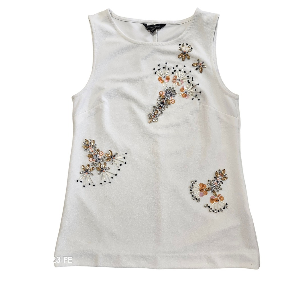 Banana Republic Embellished Sleeveless Tank Top Women's Medium Ivory Bug Jewelry